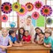 9 Pieces Spring Flower Hanging Paper Fans Decorations Flower Paper Fans Classroom Decorations Springtime Bloom Colorful Floral Ceiling Wall Garland for Spring Flower Themed Party Supplies Classroom Decor